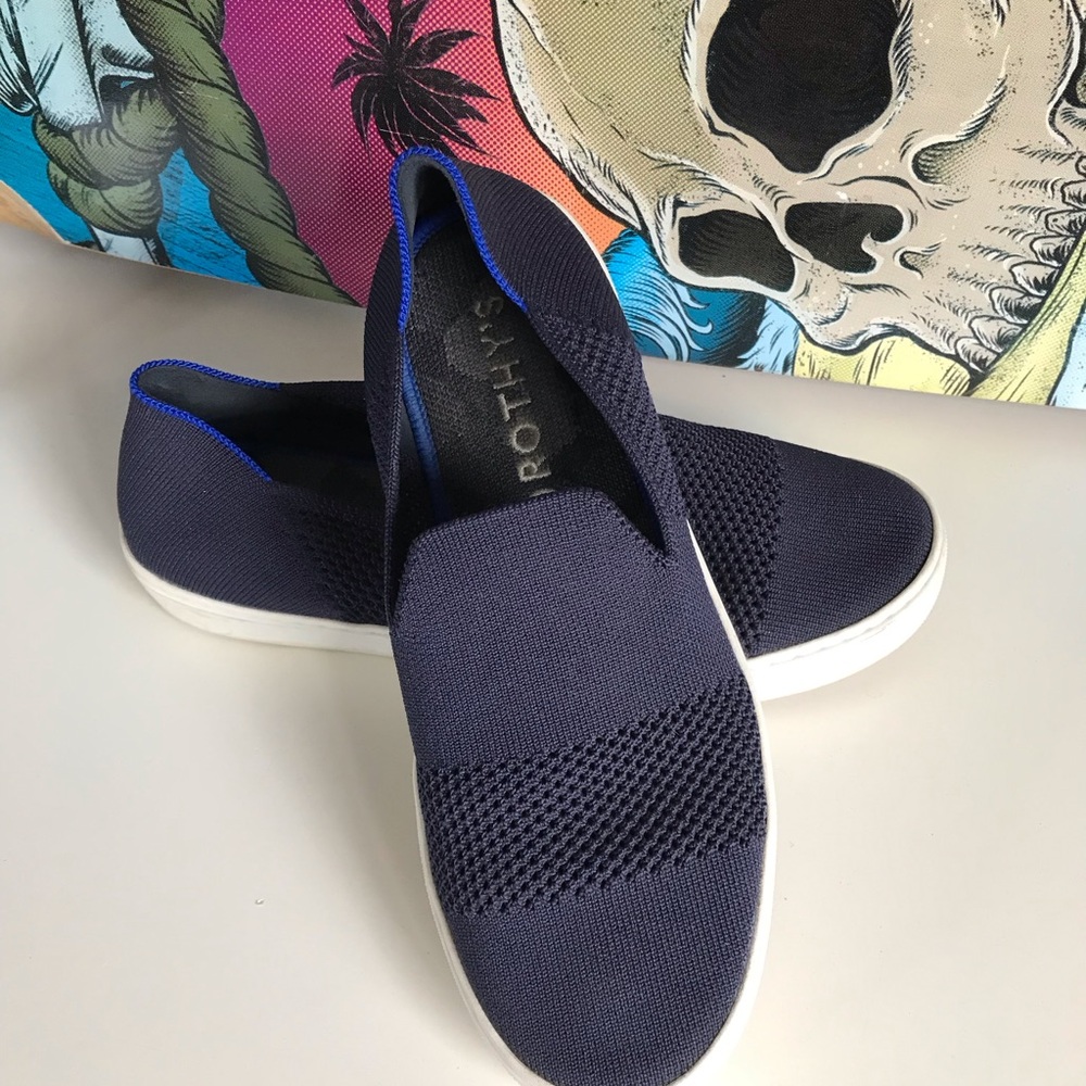 Rothy's The Sneaker Maritime Lattice Stitch Navy Slip On Shoes  Size 8